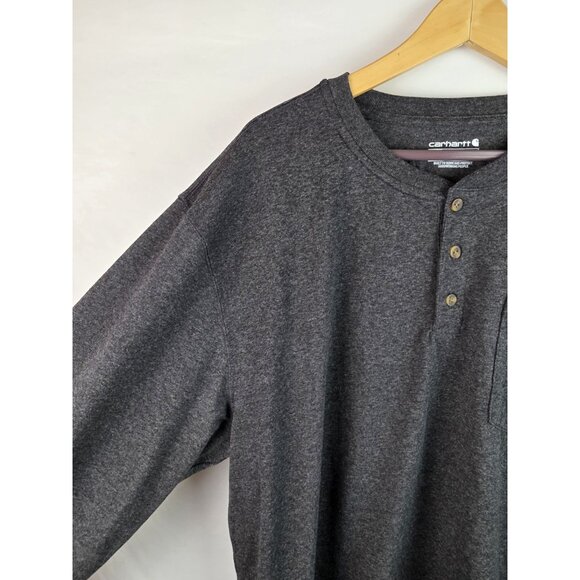 Carhartt Men's Shirt Size XL Gray Henley Pocket Tee Loose Fit Long Sleeve Top - Picture 3 of 11